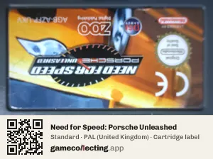 Need for Speed: Porsche Unleashed Game Boy Advance, PAL cartridge label