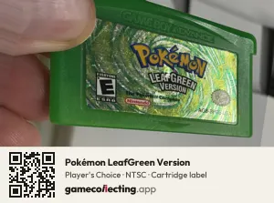 Pokémon LeafGreen Version Game Boy Advance, NTSC cartridge label