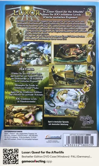 Luxor: Quest for the Afterlife Computer, Germany box back