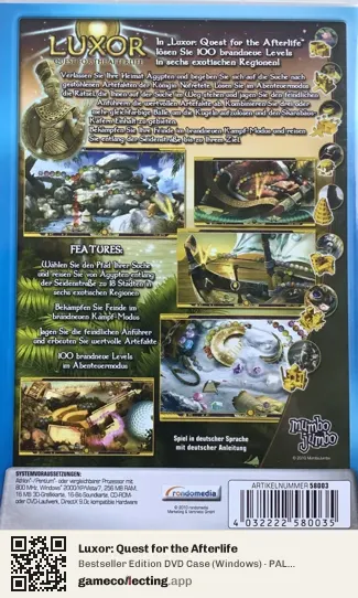 Luxor: Quest for the Afterlife Computer, Germany box back
