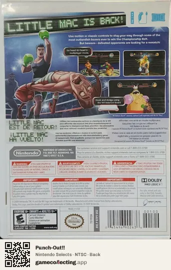 Punch-Out!! Nintendo Wii, NTSC box back