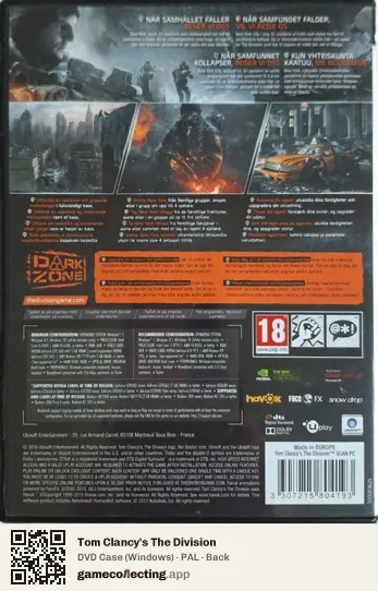 Tom Clancy's The Division Computer, PAL box back