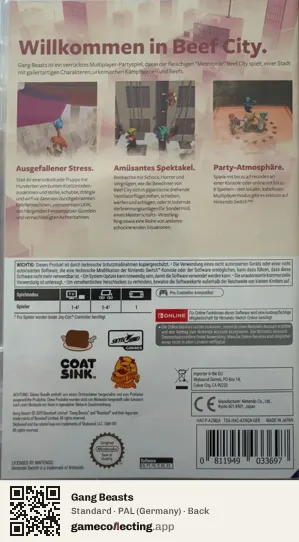 Gang Beasts Nintendo Switch, Germany box back