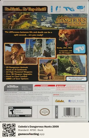 Cabela's Dangerous Hunts 2009 Nintendo Wii, NTSC box back