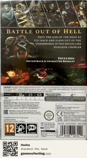 Hades Nintendo Switch, PAL box back
