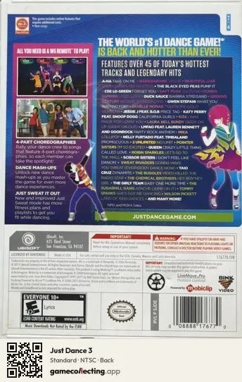 Just Dance 3 Nintendo Wii, NTSC box back
