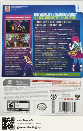 Just Dance 3 Nintendo Wii, NTSC box back