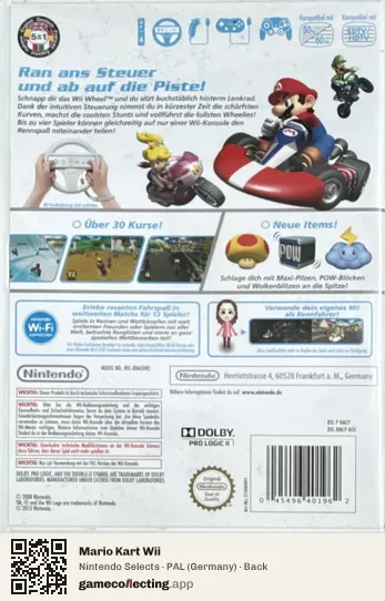 Mario Kart Wii Nintendo Wii, Germany box back