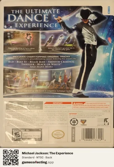 Michael Jackson: The Experience Nintendo Wii, NTSC box back
