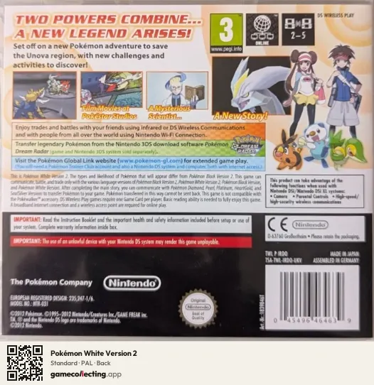 Pokémon White Version 2 Nintendo DS, PAL box back