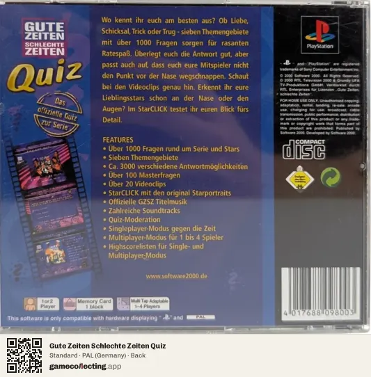 Gute Zeiten Schlechte Zeiten Quiz PlayStation, Germany box back