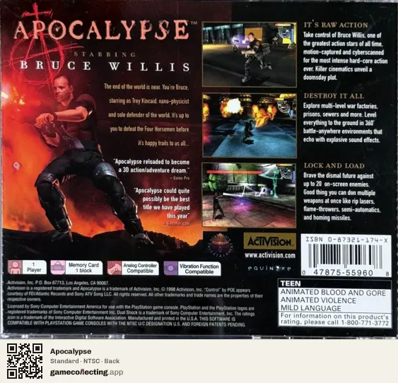 Apocalypse PlayStation, NTSC box back