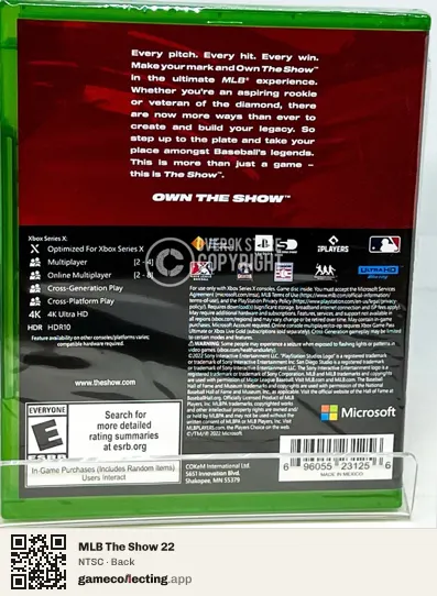 MLB The Show 22 Xbox Series X, NTSC box back