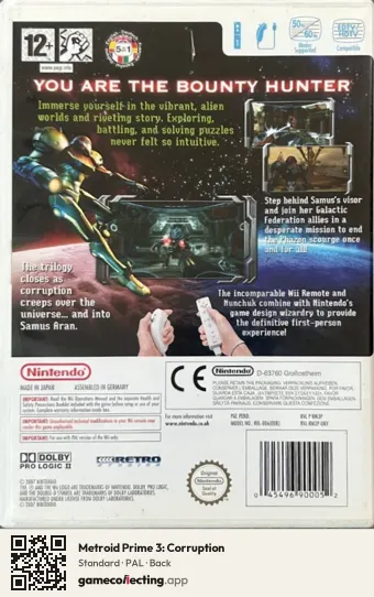 Metroid Prime 3: Corruption Nintendo Wii, PAL box back