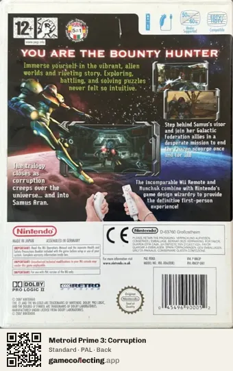Metroid Prime 3: Corruption Nintendo Wii, PAL box back