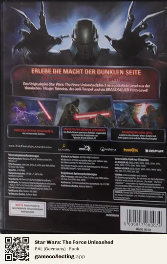 Star Wars: The Force Unleashed Computer, Germany box back