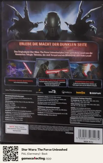 Star Wars: The Force Unleashed Computer, Germany box back
