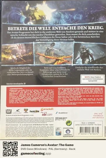 James Cameron's Avatar: The Game Computer, Germany box back