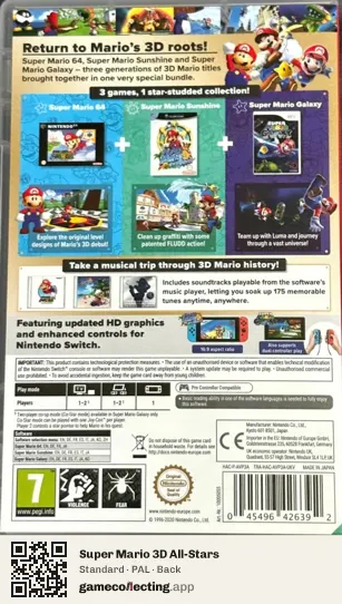 Super Mario 3D All-Stars Nintendo Switch, PAL box back