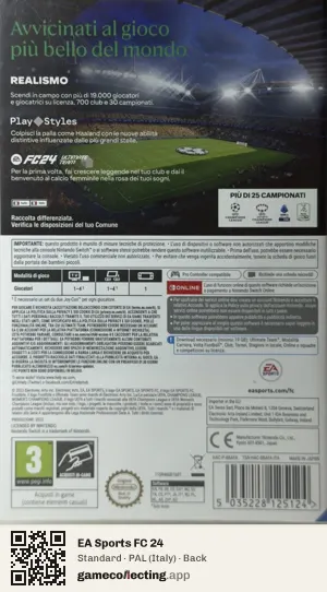 EA Sports FC 24 Nintendo Switch, Italy box back