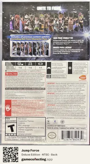 Jump Force Nintendo Switch, NTSC box back