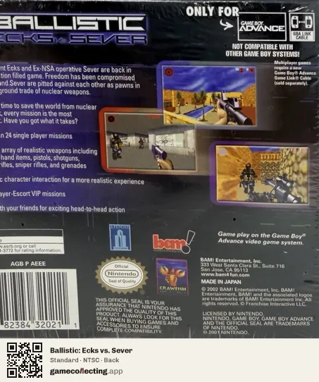 Ballistic: Ecks vs. Sever Game Boy Advance, NTSC box back