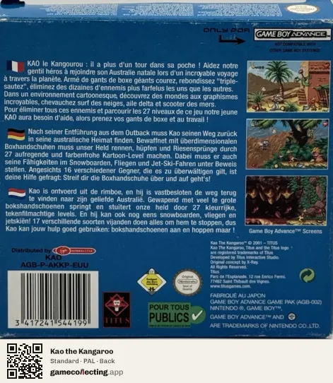 Kao the Kangaroo Game Boy Advance, PAL box back