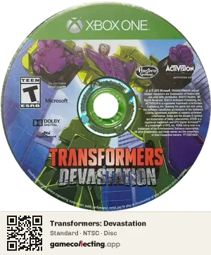 Transformers: Devastation Xbox One, NTSC disc