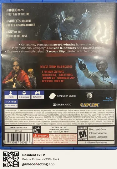 Resident Evil 2 PlayStation 4, NTSC box back
