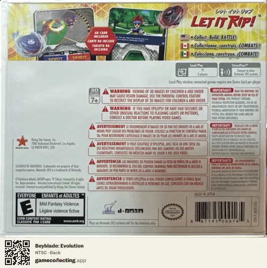 Beyblade: Evolution Nintendo 3DS, NTSC box back