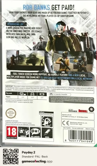Payday 2 Nintendo Switch, PAL box back