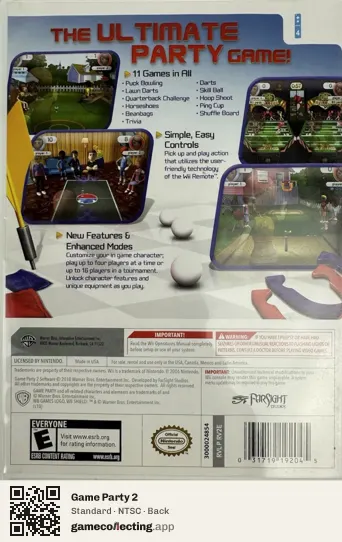 Game Party 2 Nintendo Wii, NTSC box back