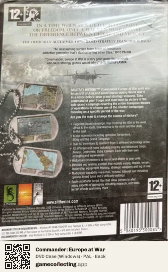 Commander: Europe at War Computer, PAL box back
