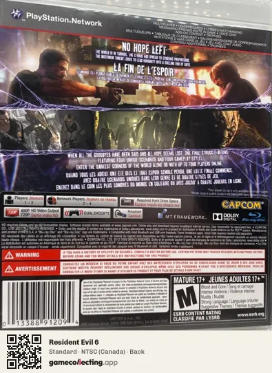 Resident Evil 6 PlayStation 3, Canada box back