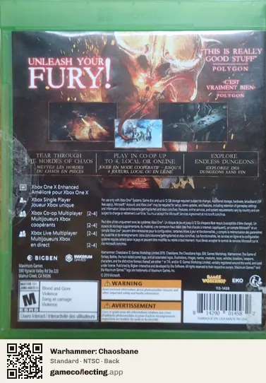 Warhammer: Chaosbane Xbox One, NTSC box back