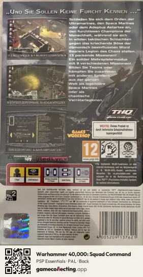 Warhammer 40,000: Squad Command PlayStation Portable, PAL box back