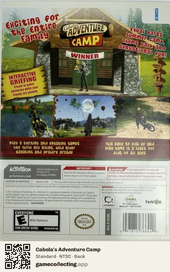 Cabela's Adventure Camp Nintendo Wii, NTSC box back