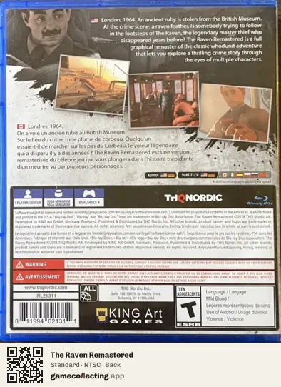 The Raven Remastered PlayStation 4, NTSC box back