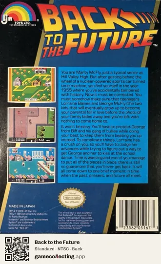 Back to the Future Nintendo Entertainment System, NTSC box back