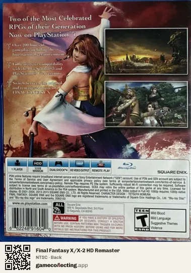 Final Fantasy X/X-2 HD Remaster PlayStation 4, NTSC box back