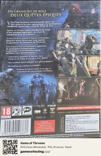 Game of Thrones Computer, France box back