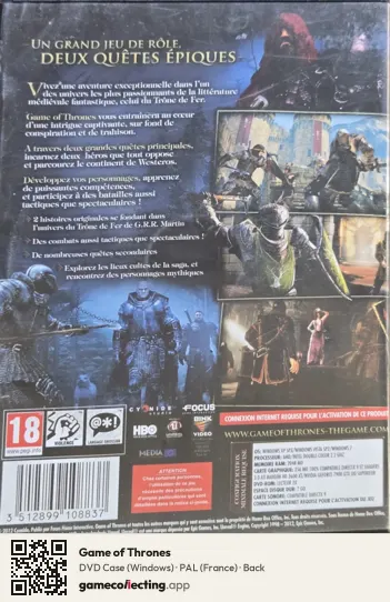 Game of Thrones Computer, France box back
