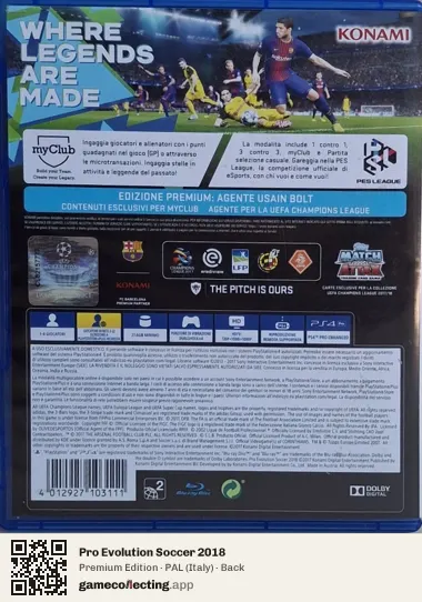 Pro Evolution Soccer 2018 PlayStation 4, Italy box back