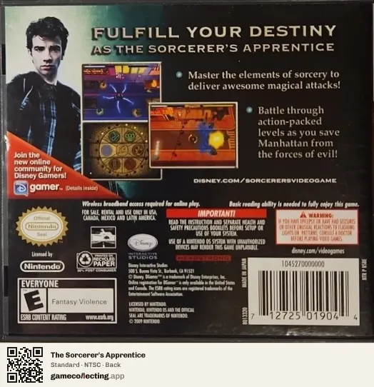 The Sorcerer's Apprentice Nintendo DS, NTSC box back