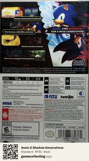 Sonic X Shadow Generations Nintendo Switch, NTSC box back