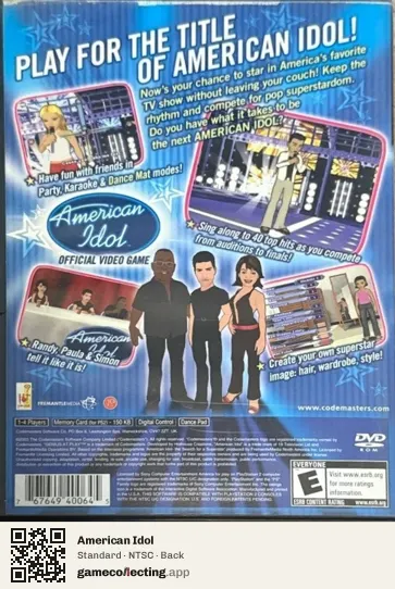 American Idol PlayStation 2, NTSC box back