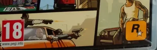 Grand Theft Auto: San Andreas, the PEGI square on its front