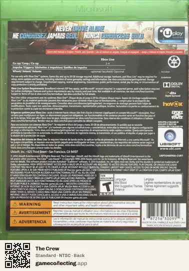 The Crew Xbox One, NTSC box back