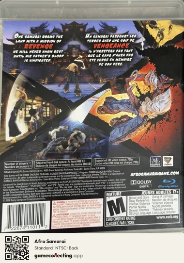 Afro Samurai PlayStation 3, NTSC box back