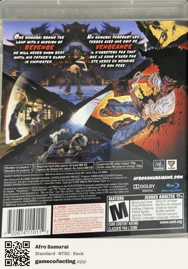 Afro Samurai PlayStation 3, NTSC box back